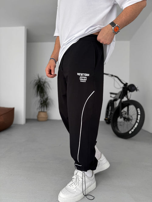 Men's Black Track Pants with Side Stripe