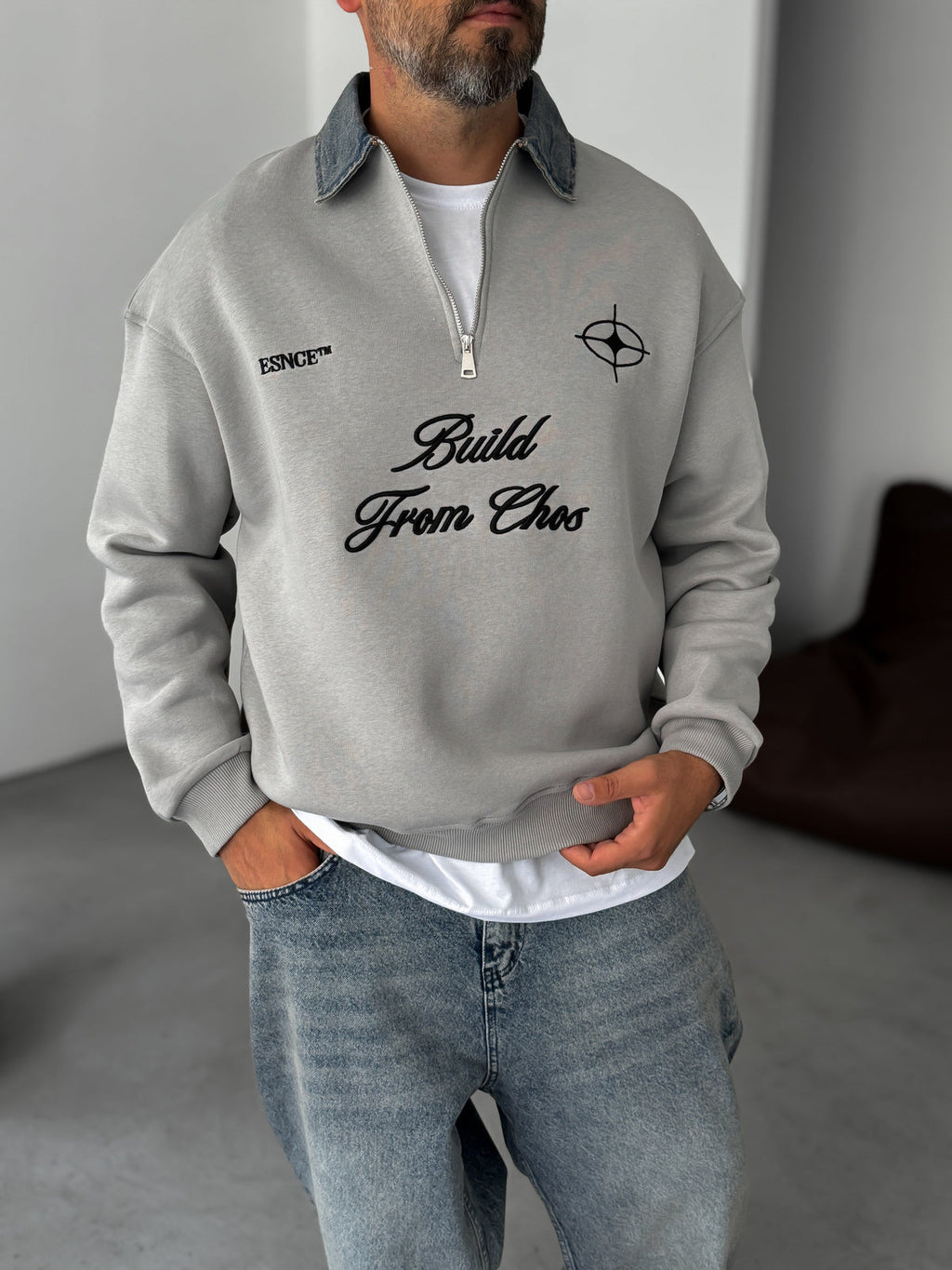 Premium Haider gry with zip neck oversize sweatshirt