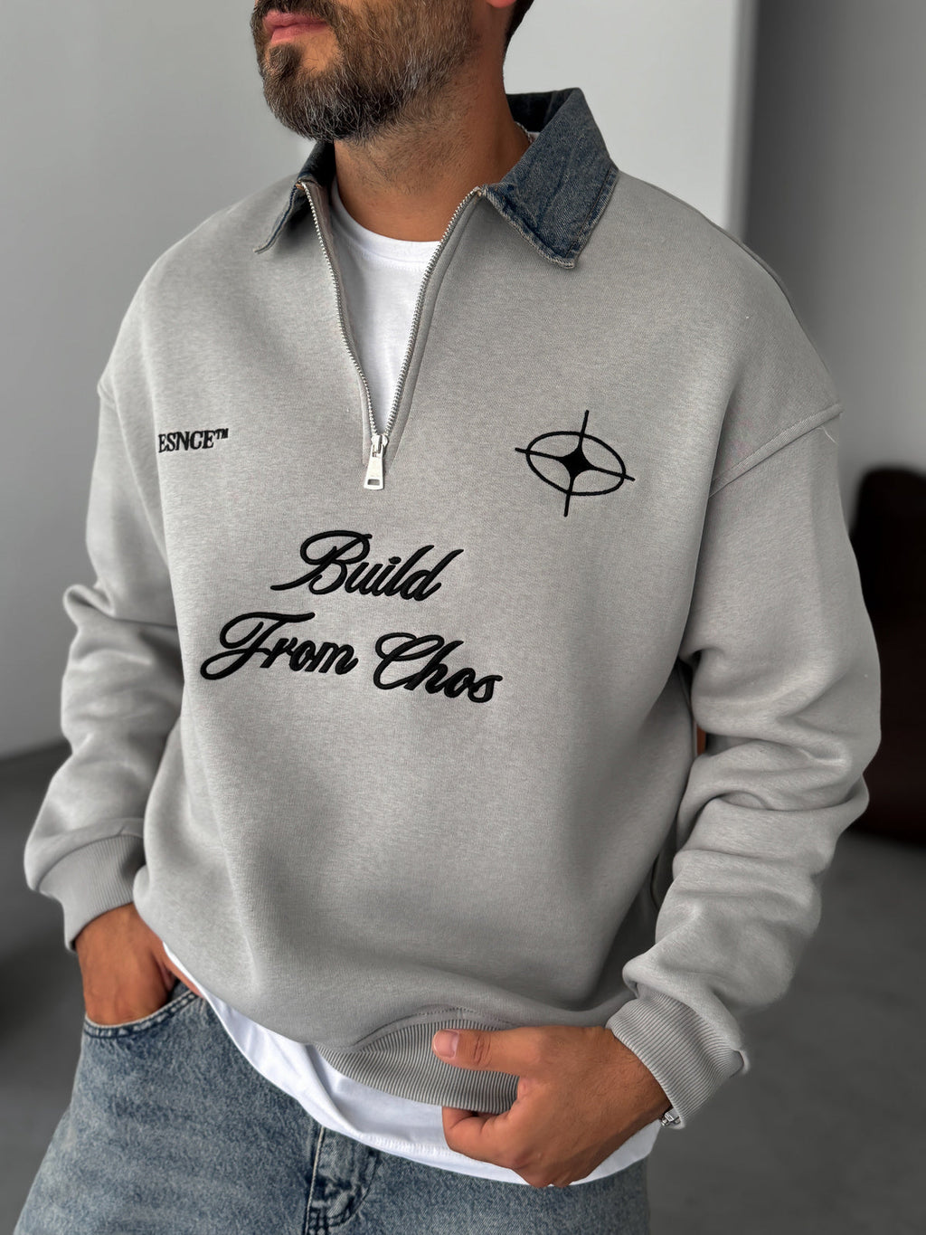 Premium Haider gry with zip neck oversize sweatshirt