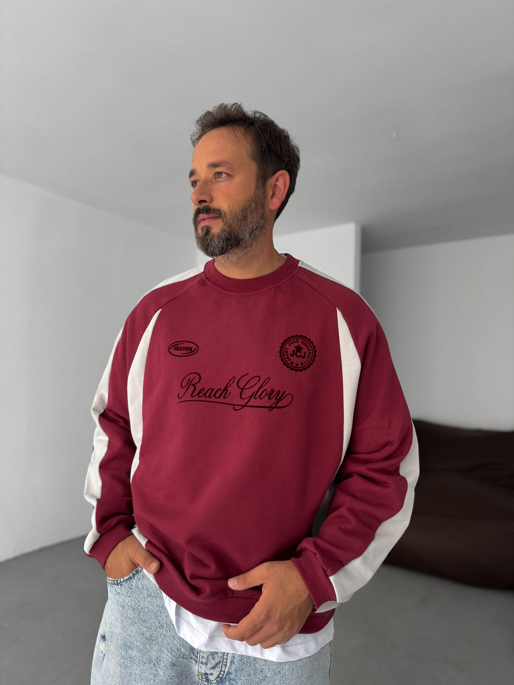 luxury Maroon whit side penal oversize  sweatshirt