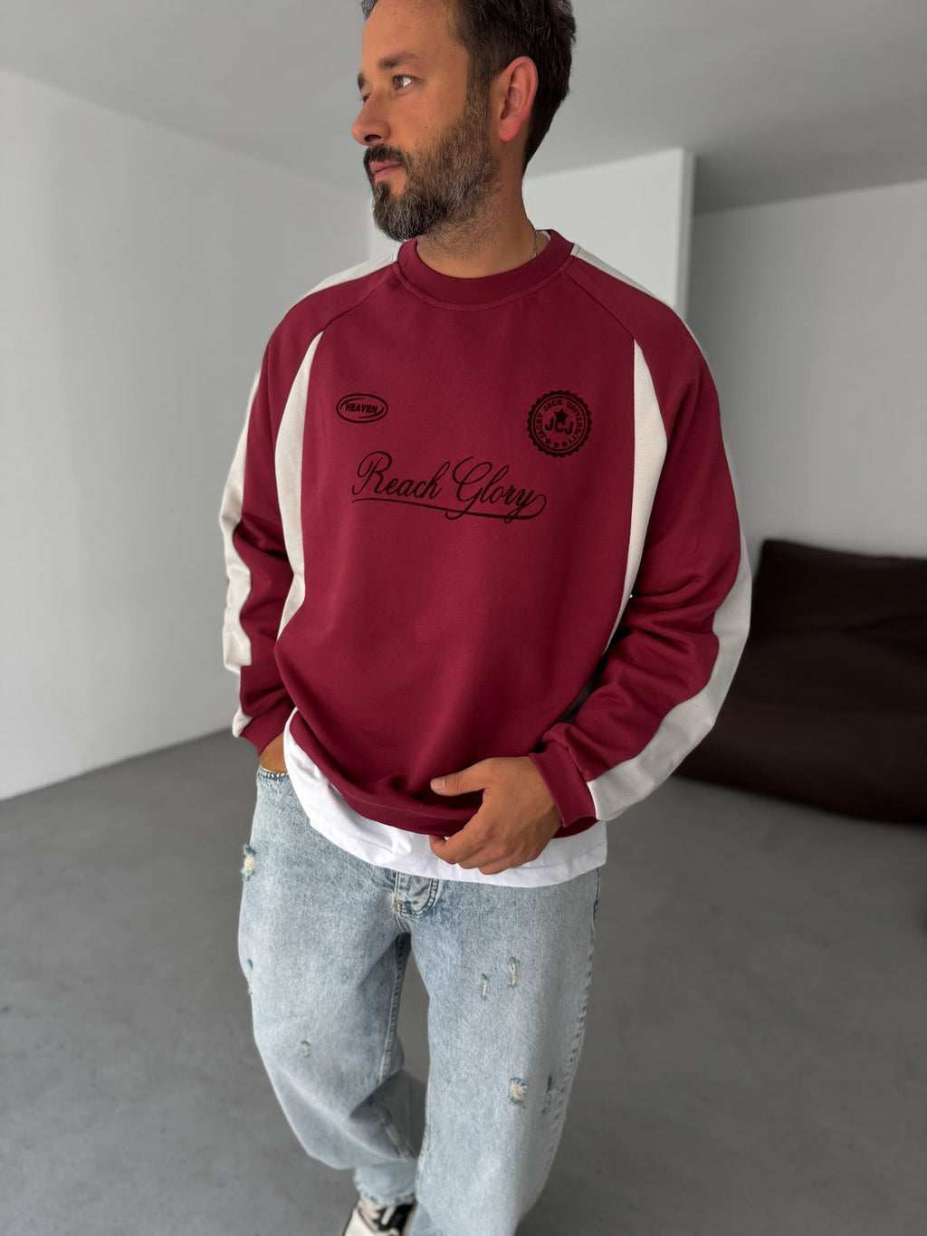 luxury Maroon whit side penal oversize  sweatshirt