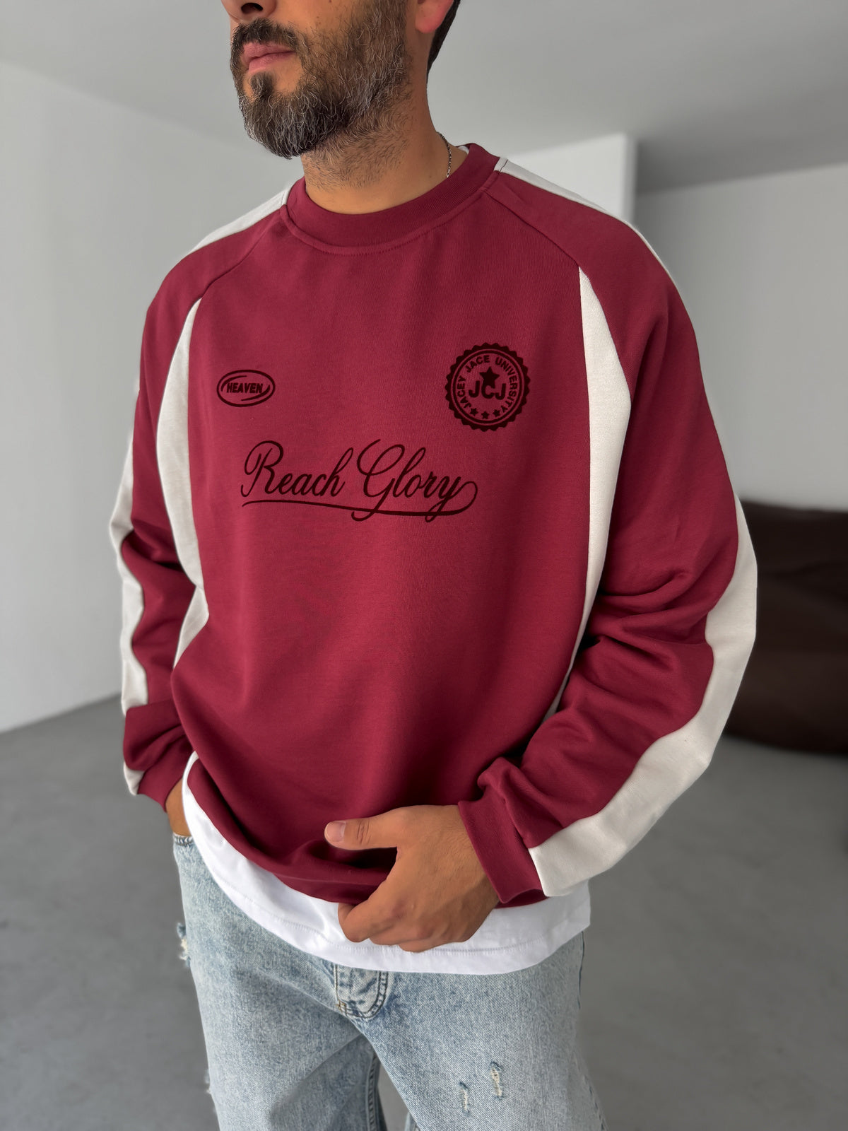 luxury Maroon whit side penal oversize  sweatshirt