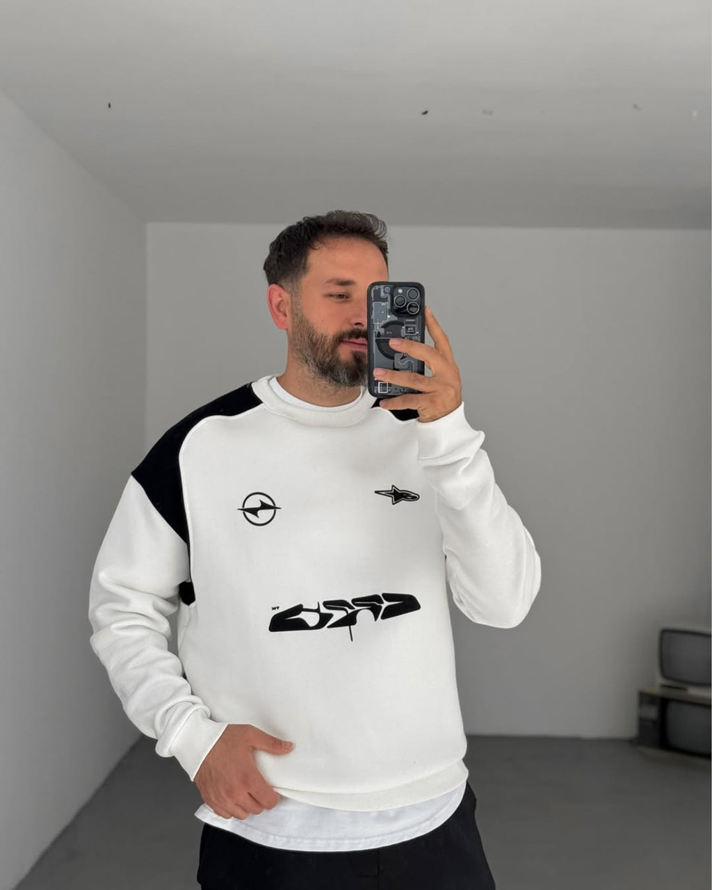 Premium Off Whit with black side penal Oversized Sweatshirt