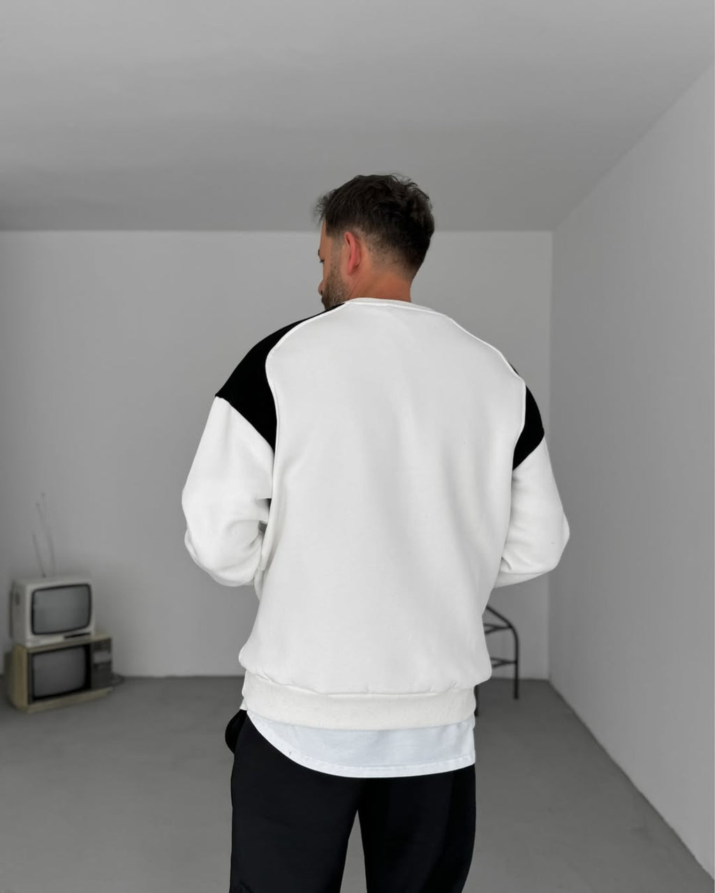 Premium Off Whit with black side penal Oversized Sweatshirt